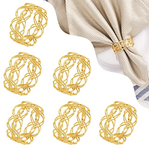 Lewondr Napkin Rings, Set Of 6 Mesh Napkin Ring Holders Dinner Tables Rings Iron Art Design Ornament Table Setting Decoration For Wedding, Christmas, Thanksgiving, Holiday Celebration, Gold #TOP6