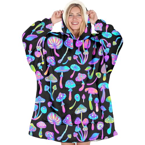 Warmstorey Neon Mushroom Blanket Hoodies - Mushroom Lover Gift Oodie - Mothers Day Gift Ideas For Wife Mom -Thoughtful Gift from Daughter Son Soft and Warm Blanket for Mommy