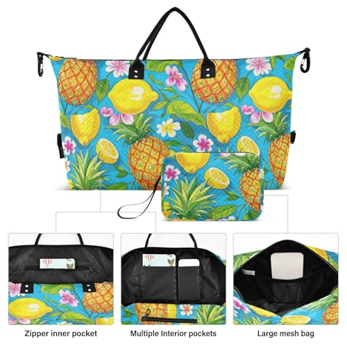 Summer Fruit Pineapple Lemon Blue Decorative Carry On Personal Item Bag Sport Training Bag with Adjustable Strap for Workout Large Capacity bolsas para viajar en Avion de Mujer2