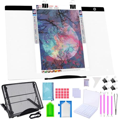 Kit de peinture diamant A2 complet avec table lumineuse et boîte de rangement