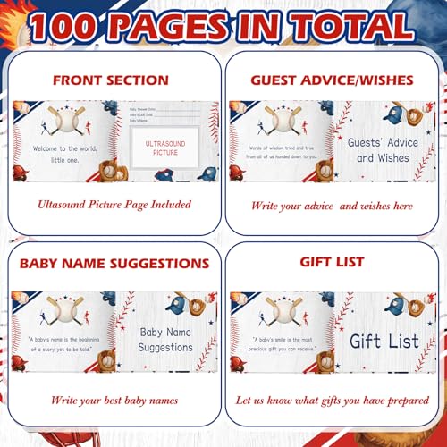 Image of Fuyoooo 27 Pcs Baseball Baby Shower Guest Book Set Baby Shower Sign in Guest a Little Slugger is on the Way Book Place Table Cards with Gold Pen Adhesive Photo Corner for Birthday Party