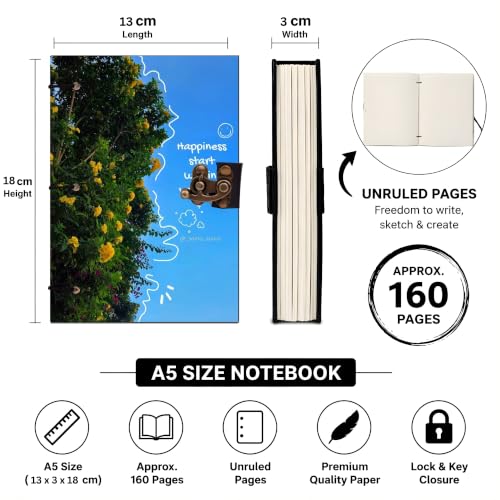 Image of Doodle Happiness Diary Notebook 7x5 Inch 160 Pages Unruled Journal for Notes
