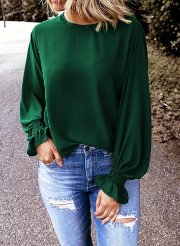Dokotoo Long Sleeve Shirts for Women 2024 Fashion Fall Ruffle Bubble Sleeve Casual Loose Tops and Blouses2