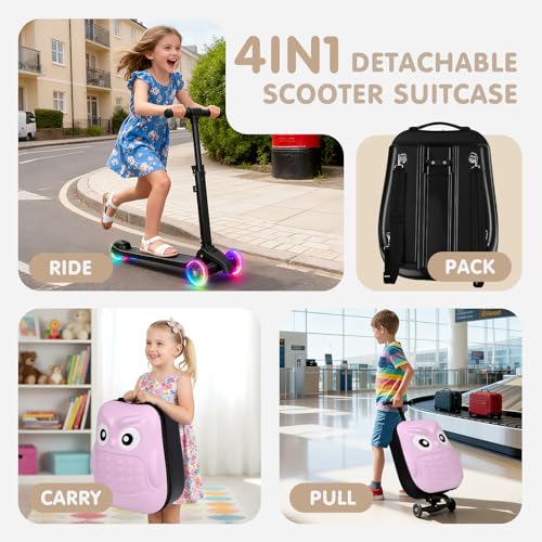 Detachable Scooter Suitcase for Kids & Teens, 3D Cute Owl Ride-On Luggage - image 3
