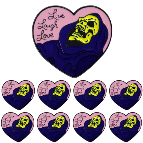 Image of 6 /12 /50 /100Pcs live laugh love Lapel Pins Bulk - Metal Horror Skeleton Heart Cool Funny Brooch Badge Pin Gifts