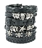 REVOLIA 6Pcs Braided Leather Bracelets for Men Women Cuff Wrap Wristbands c(Skull)