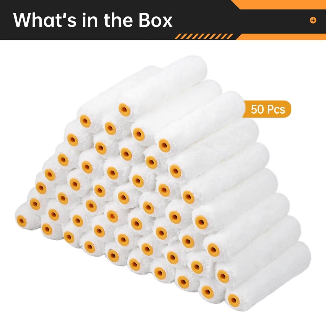 Set di 50 coperture per rullo da pittura, set di rulli da 16 cm, mini rullo per applicare vernice, pittura a parete e soffitto, fornitura per la pittura domestica