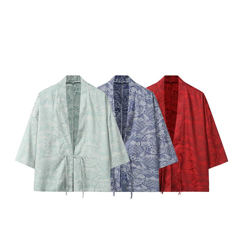 Camisa de seda de hielo para hombre con cárdigan transpirable y estampado de dragón estilo chino 5