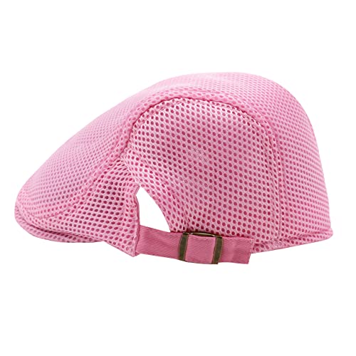 Lifup Unisex Mesh Newsboy Hat Breathable Summer Flat Cap Adjustable Gatsby Ivy Golf Cabbie Hat Pink #TOP6