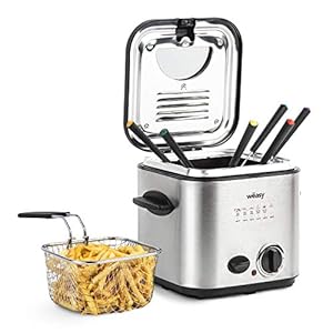 Wëasy 2-in-1 Elektrische Friteuse en Fondue-Apparaat TB600, 1,2L, Roestvrijstaal, Multifunctioneel, Compact, 6 Vorken, Anti-reuk Filter, Uitneembare Kom, Instelbare Temperatuur