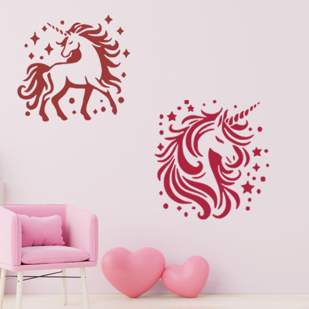 4-Pack Unicorn Magic Stencils for Painting on Wood - 6IN Reusable PET Templates for Wall Art, DIY Decor, Crafts & Baking