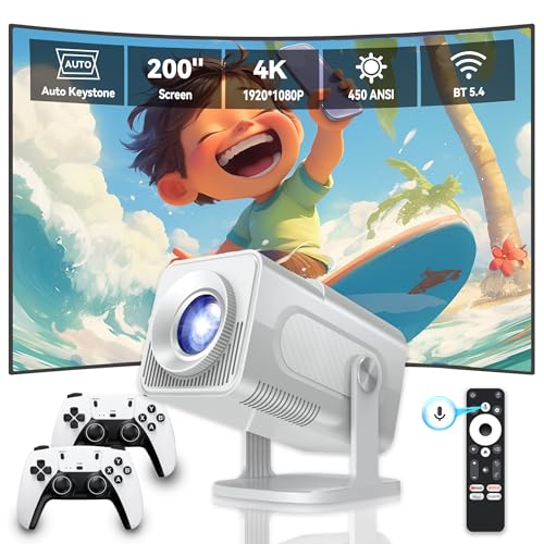 Image of HCS350 Pro New Projector with 2 Controller, 2025 4K Portable Screen Theater Projector with Wifi and Bluetooth, Smart Out door Video Game Console Built-in 30000+ Games, Full HD 1080p, Auto Keystone