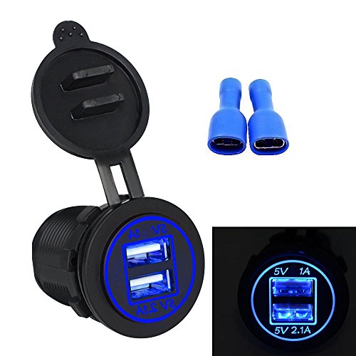 Bexcellent Dual USB DC12V-24V 3.1 A Toma USB Cargador de la Energía del Adaptador de Enchufe de Encendedor del Coche Zócalo para Coche Motocicleta(Azul)