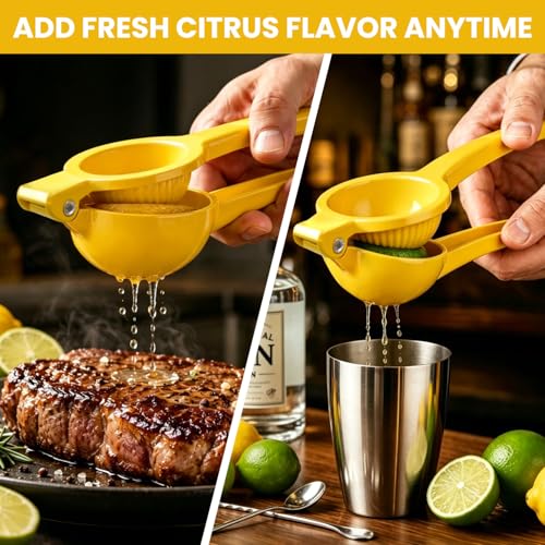Image of Lemon Squeezer, Fast Effortless Juice Extraction with Large Metal Citrus Juicer, Maximum Yield Lightweight Hand Lime Squeezer, Manual Lemon Juicer Press, Easy to Use Squeeze Tool, Yellow