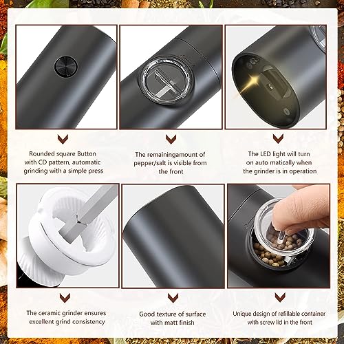 Image of AVIARA Electric Salt and Pepper Grinder - Modern Battery Operated Mill with LED Light, Adjustable Ceramic Grinder, Perfect for Spices and Seasoning(Pack of 1)