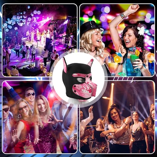 HBSFBH Hundemaske aus Leder, weiche Hundemaske mit Ohren, Ch-ien-Maske, verstellbar, aus Material, Halloween-Maske, mit Kapuze, Cosplay, für Urlaubsparty (Rosa)