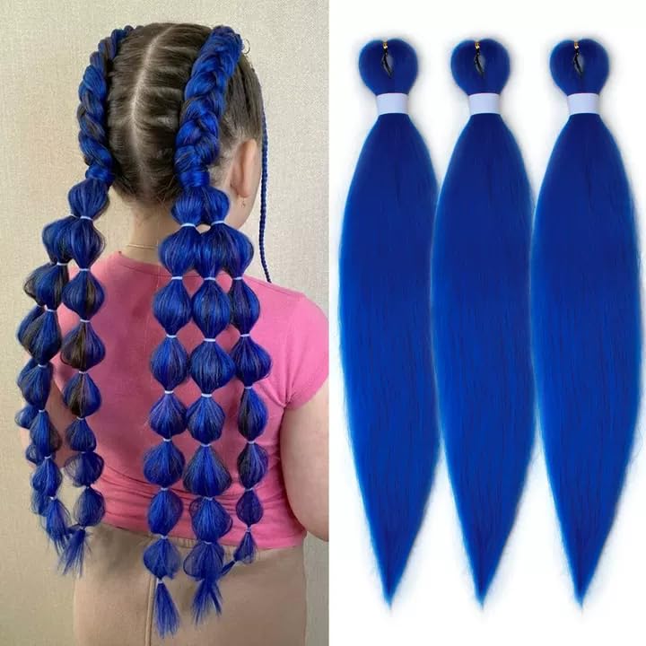 Siphis Blue Braiding Hair Pre Stretched 26 Inch 3 Packs Pre-stretched Braiding Hair Braid Synthetic Hair Extensions for Crochet Box Braids.(26 Inch 3 Packs Blue)
