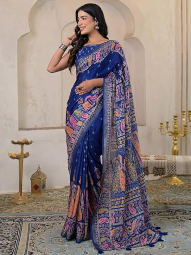 Image of SIRIL Women's Printed Silk Saree with Zari Border & Tassels