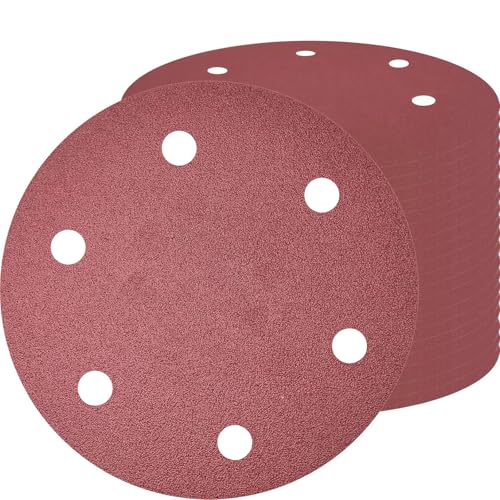 30 PCS 9 Inch 6 Hole 60 Grit Drywall Sanding Discs - 9” Hook & Loop Aluminum Oxide Sander Disc Grinding Abrasive Sandpaper for Drywall Sander Wood Furniture Finishing