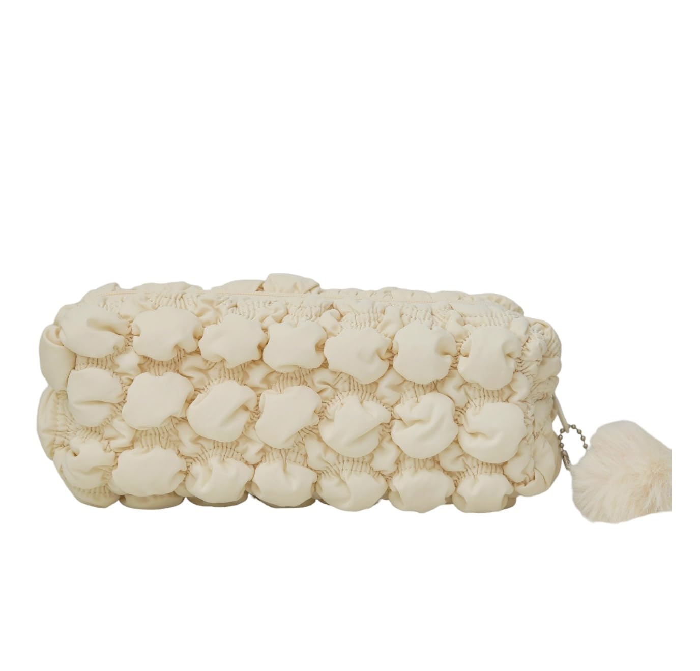 Fluffy Pencil Pouch with Cute Pompom Chain- White