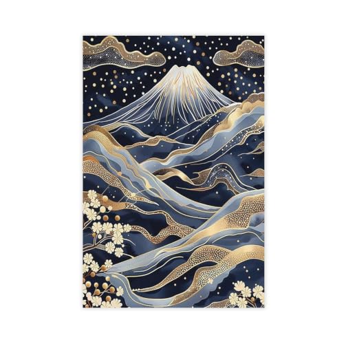 Paysage japonais doré : impression sur toile pour décoration murale de salon 50x75 cm