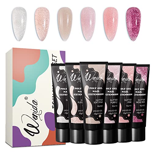 Wenida Nail Extension Gel Kit - Glitter Clear Gel Set for Home DIY Nail Manicure Art