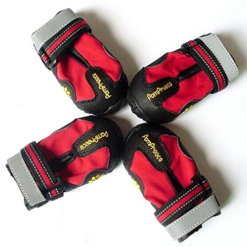 Kromi Dog Boots, Waterproof Paw Protector Pet Shoes for Small Medium Large Dogs 4pcs (Red, Size 3)