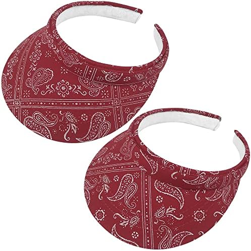 2 Pack Visor Women Men Cashew Flower Patterns Sun Hat Clip On Visors Outdoor Sports Wide Brim Beach Travel Caps (Red)