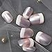 EchiQ Press On Nails Pearl Shine Pink French Nail White Round Fake Nails Short Glossy Satin Artificial Lady Fingernails with Adhesive Tabs
