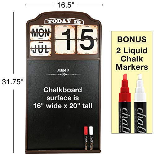 Excello Global Products Iron Wall Mounted Sturdy Metal Hanging Chalkboard Sign With Vintage Flip Calendar Chalkboard And 2 Liquid Chalk Markers #TOP1