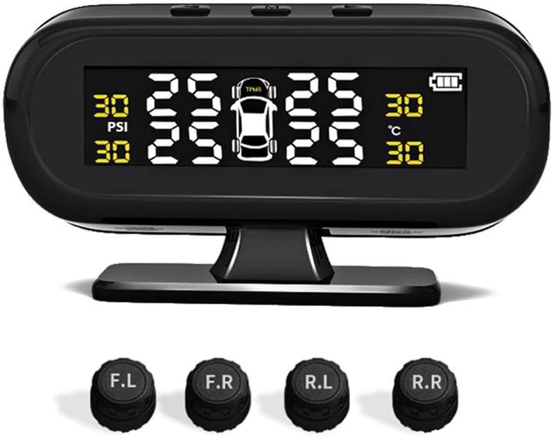 system kontroli ciśnienia w oponach tpms system kontroli ciśnienia w oponach z 4 zewnętrznymi czujnikami wyświetlaczem LCD, 2 rodzaje metod ładowania - solarne i USB, uniwersalny do samochodu, SUV-a, samochodu