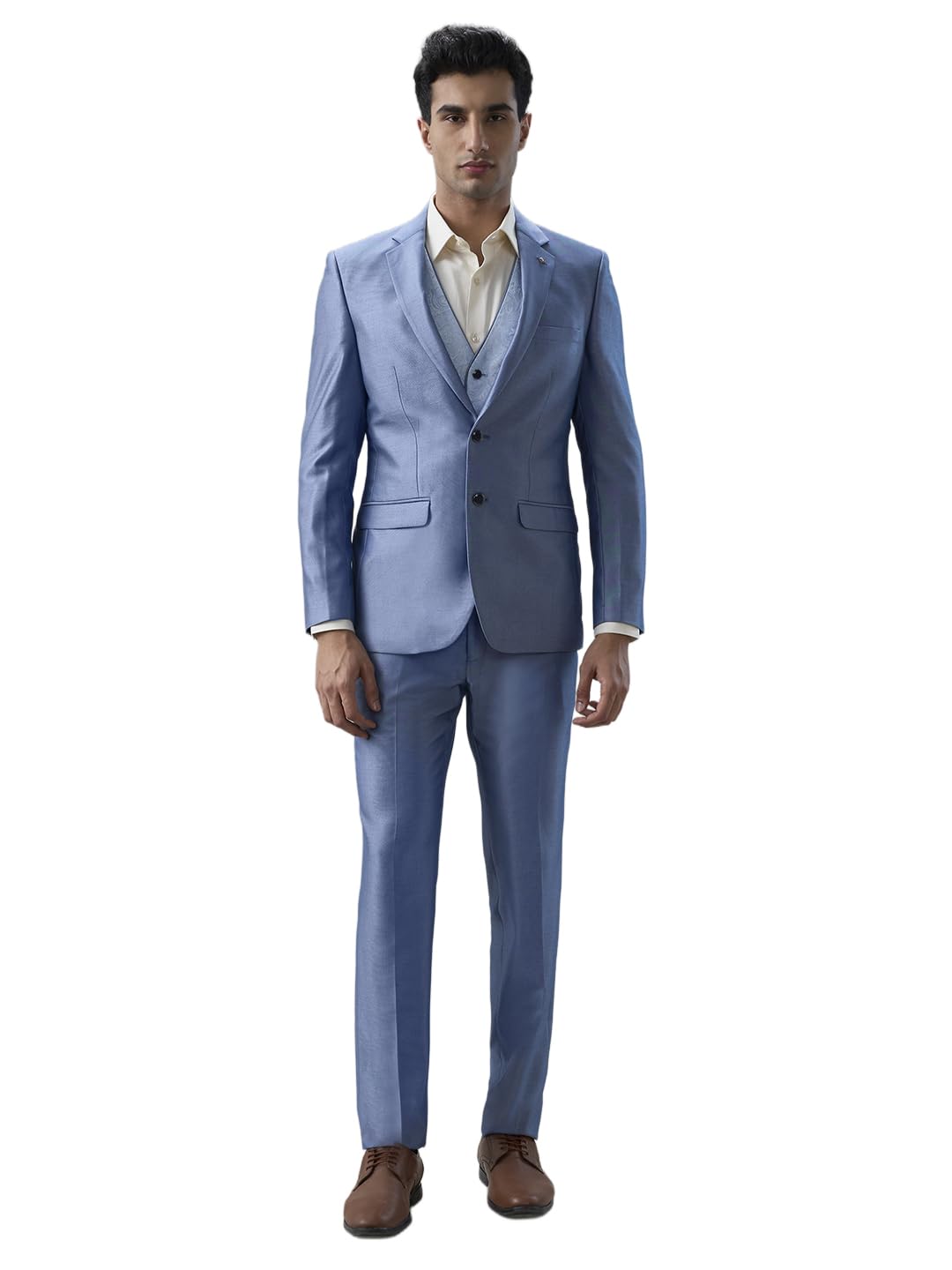 raymond Men Contemporary Fit Structure Pattern Terry Rayon Blend Notch Lapel Full Sleeve Formal Suit Dark Blue-picture-15