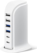 USB Charger, Charging Station for Multiple Devices 45W, Fast Charging Blocks with Dual Type C Ports, 4 USB Charging Hub Organizer Multiport for iPhone, Ipad, Smartphones, Travel Accessories