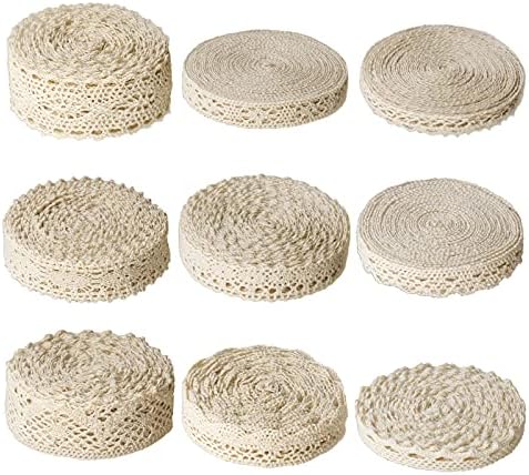 54 Yards Lace Trim Sewing Crochet Lace Ribbon, Vintage Assorted Eyelet Lace Ribbons Roll for DIY Scrapbooking Dollies Wedding Crafts Supply (Beige)