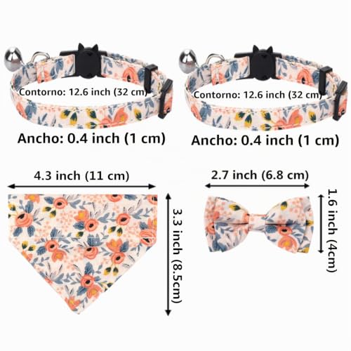 Miniatura 3 de Collares De Gato Con Campanas Pañuelo De Pajarita Extraíble, 2 Collares Para Mascotas 1 Pañuelo De Perro 1 Lazo, Collar De Gatito, Pañuelo De Gato, Pajarita De Perro