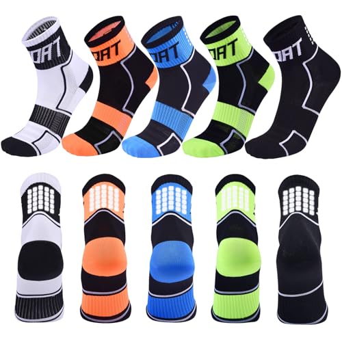 PAPPNTI - 5 Pairs Cycling Socks for Men Compression Athletic Crew Socks Reflective Bike Sock for Hiking Running Climbing Basketball