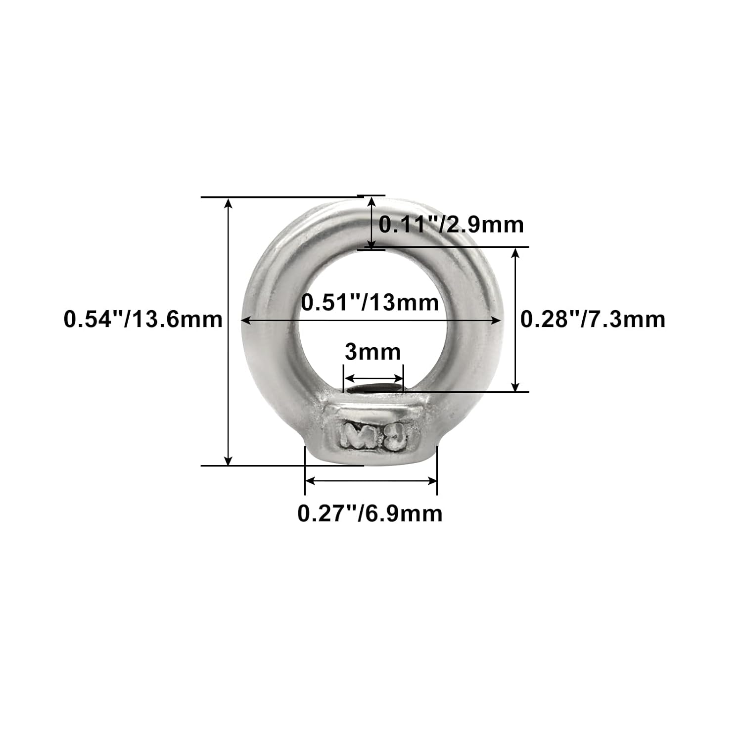 M3 Stainless Steel Lifting Eye Nut, 10 Pcs