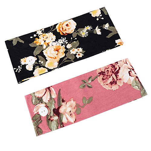 2 Pcs Headbands with Button for Face Cover, Non Slip Yoga Hair Bands Accessories for Women Girls