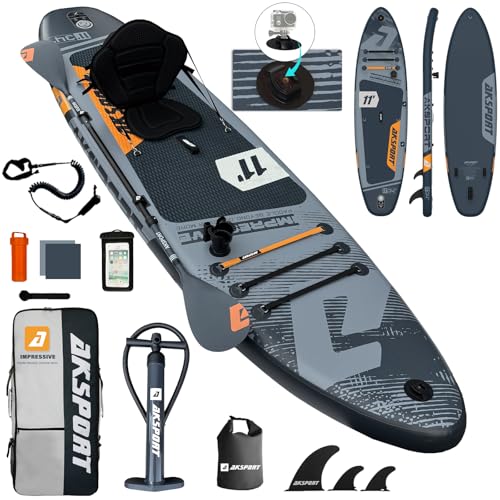 AKSPORT 11' Inflatable Stand-Up Paddle Board with Upgraded SUP Accessories Kit | Extra Wide...