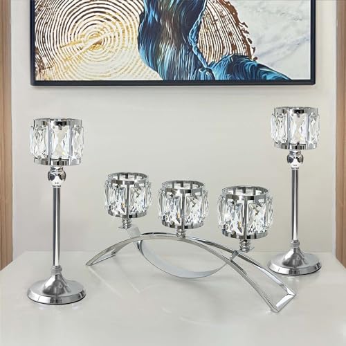 kolnlala 3 Arms Crystal Bowl Tealight Candelabra