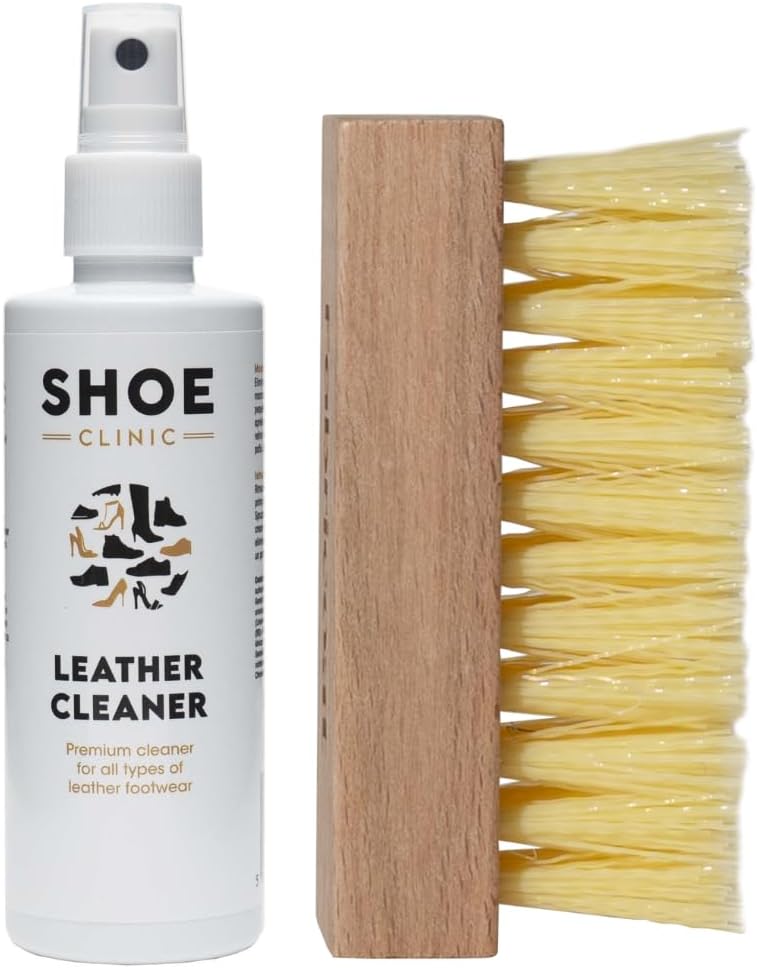 Shoe Clinic Leather Cleaning Kit | For Shoes, Boots, Sneakers, & More | Includes Leather Cleaner & Brush