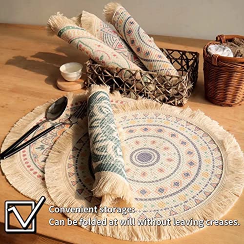 Yuurain Vuvu Round Placemats Set Of 4, Boho Placemats For Round Table, Macrame Placemats Farmhouse Placemats Cotton Woven Tassels Heat Proof Circle Place Mats For Dining Decoration - 14 Inches(E) #TOP2