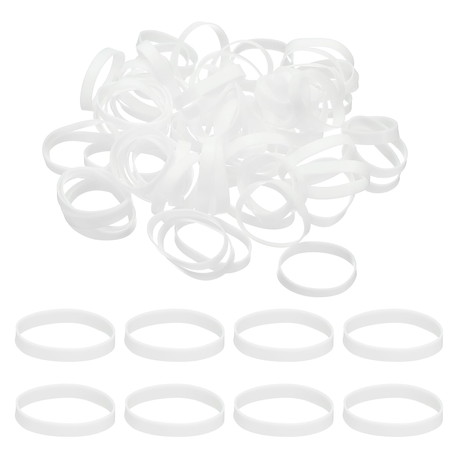 PATIKIL 250Pcs Silicone Cable Ties, 23mm Heavy Duty Small Strong Rubber Bands Silicone Rubber Bands for Cord Management Home Office Organization, White(36x5x0.7mm)