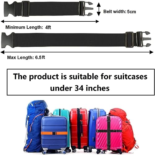 Image of SEAT BELT MATERIAL 2 LUGGAGE STRAP (2 inchX6.5FEET COLOR) + 1 ADD ON BAGAGGE BELT(1 inchX20 inch BLACK) WITH QUICK RELEASE BUCKLE ADJUSTABLE, PREMIUM ACCESSORY FOR TRAVEL BAG CLOSURE BRIGHT COLORS (3PACK, BLACK)