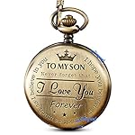 GORBEN Engraved Pocket Watch to Son I Love You Gifts from a Mom Dad Birthday Christmas Gift Fob Watches Chains