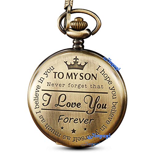 GORBEN Engraved Pocket Watch to Son I Love You Gifts from a Mom Dad Birthday Christmas Gift Fob Watches Chains