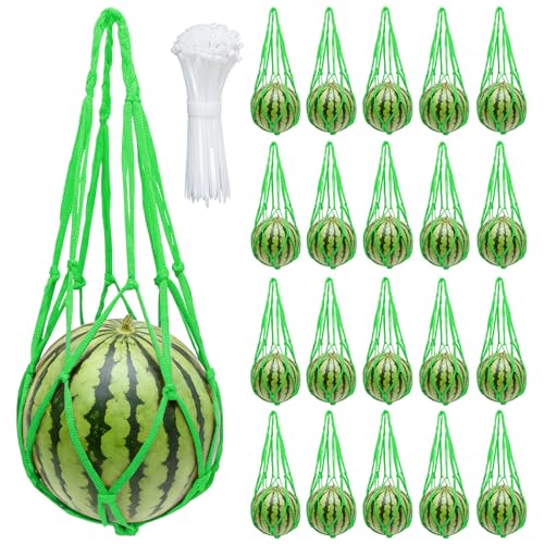 DECYOOL 20-Pack Watermelon Hammock Net Green Fruit Support Net for Watermelon Pumpkin Cantaloupe Garden Farm Use 23.6 Inches