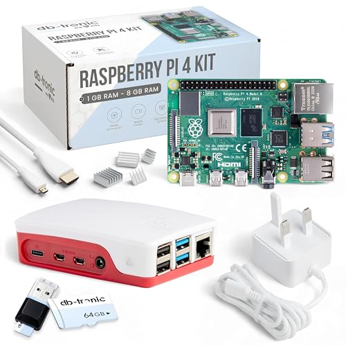 db-tronic Raspberry Pi 4 4GB Starter Kit | 64GB White Edition | 15W Power Supply | Case with 4x Heatsinks | 4K Micro HDMI Cable | Ideal for Smart Home Retro Gaming & Home Assistant