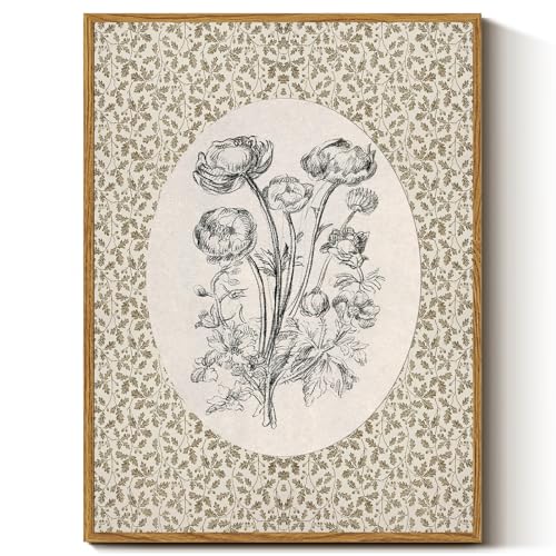 InSimSea Framed Wall Art Vintage Decor, Neutral Roses Floral Print, 12x16In