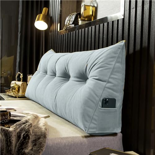 Cojín de cuña triangular para respaldo y lectura, cojín de apoyo grande con funda de chenilla extraíble, almohada de posicionamiento para cintura, 200 x 50 x 20 cm